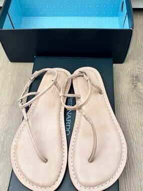 Bernardo Beige T-Strap Leather Sandals